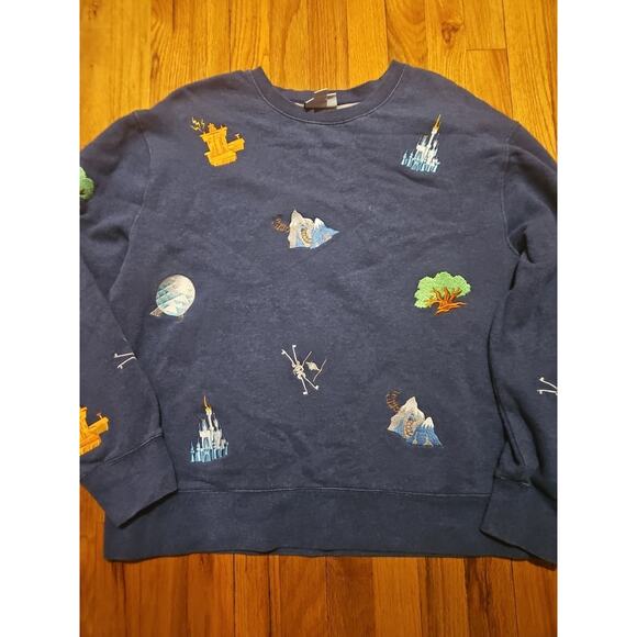 Walt Disney World Embroidered Park Icons Sweatshirt Pullover Blue Unisex Size L - Picture 1 of 5